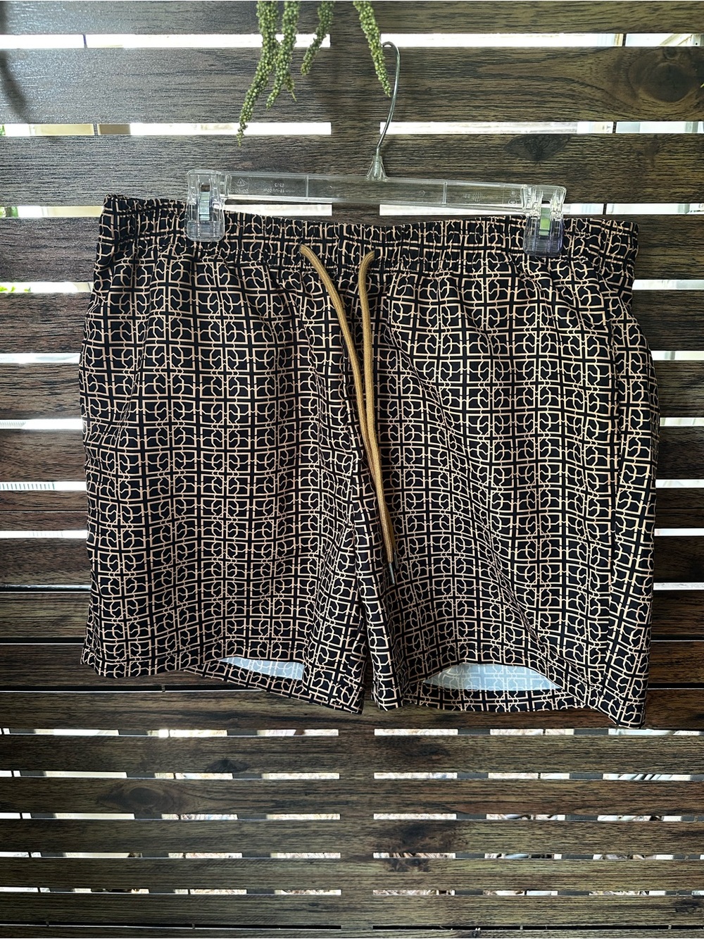 Manfinity Black Swim Trunks with Tan Geometric Print Size XL $32